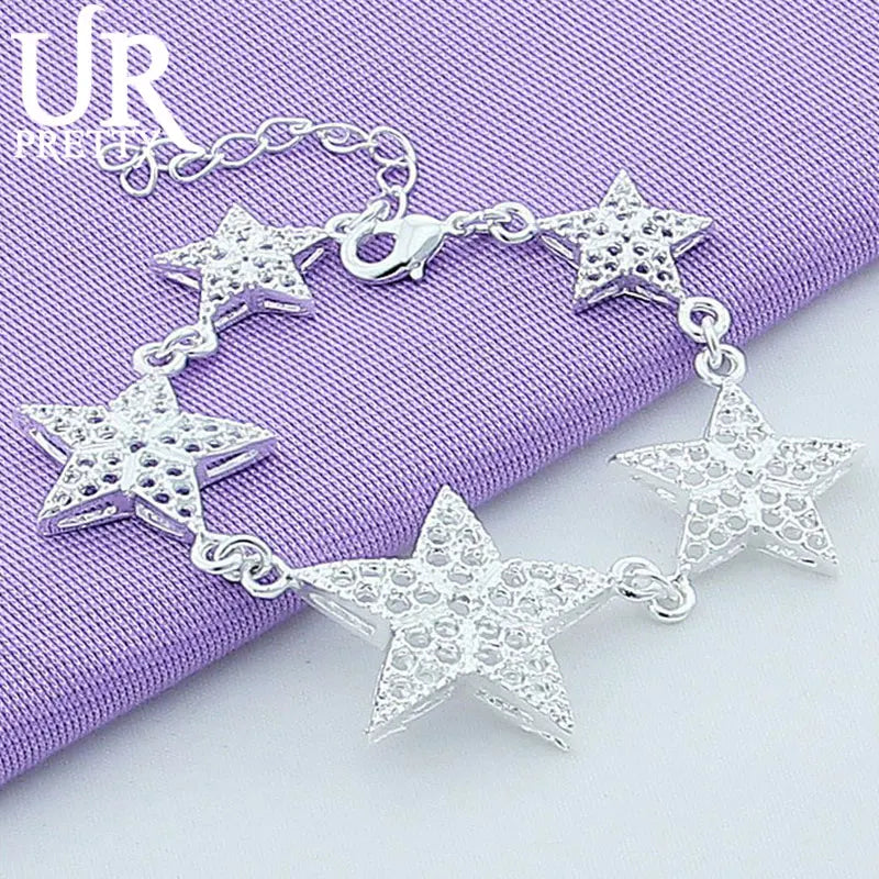 925 Silver Starfish Chain Bracelet Women Wedding Charm Jewelry Gift