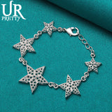 925 Silver Starfish Chain Bracelet Women Engagement Wedding Jewelry Gift
