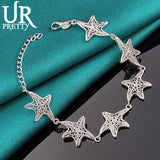 925 Silver Starfish Chain Bracelet Wedding Jewelry