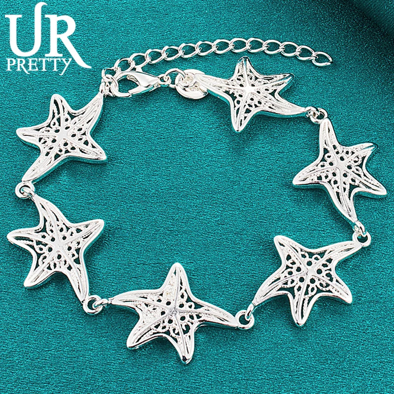 925 Silver Starfish Chain Bracelet Wedding Jewelry