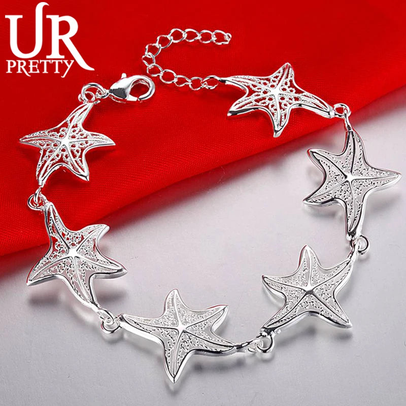 925 Silver Starfish Chain Bracelet for Women Wedding Party