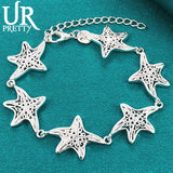 925 Silver Starfish Chain Bracelet Wedding Jewelry