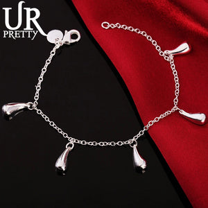 925 Sterling Silver Water Drop Chain Bracelet Wedding Engagement Charm Jewelry
