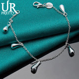 925 Sterling Silver Water Drop Chain Bracelet Wedding Engagement Charm Jewelry