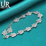 925 Silver Flower Chain Bracelet Women Engagement Wedding Party Jewelry