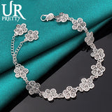 925 Silver Flower Chain Bracelet Women Engagement Wedding Party Jewelry