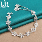 925 Silver Flower Chain Bracelet Women Engagement Wedding Party Jewelry