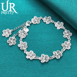 925 Silver Flower Chain Bracelet Women Engagement Wedding Party Jewelry