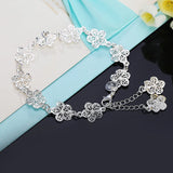 925 Silver Flower Chain Bracelet Women Charm Party Jewelry
