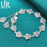 925 Silver Flower Chain Bracelet Women Engagement Wedding Party Jewelry