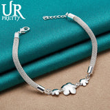 925 Silver Flower Chain Bracelet Women Wedding Engagement Party Charm Jewelry