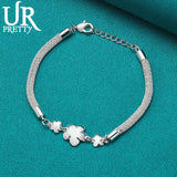 925 Silver Flower Chain Bracelet Women Wedding Engagement Party Charm Jewelry