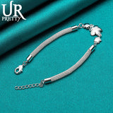 925 Silver Flower Chain Bracelet Women Wedding Engagement Party Charm Jewelry