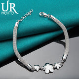 925 Silver Flower Chain Bracelet Women Wedding Engagement Party Charm Jewelry