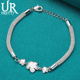 925 Silver Flower Chain Bracelet Women Wedding Engagement Party Charm Jewelry