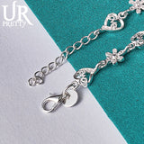925 Silver Flower Heart Chain Bracelet Women Wedding Charm Jewelry