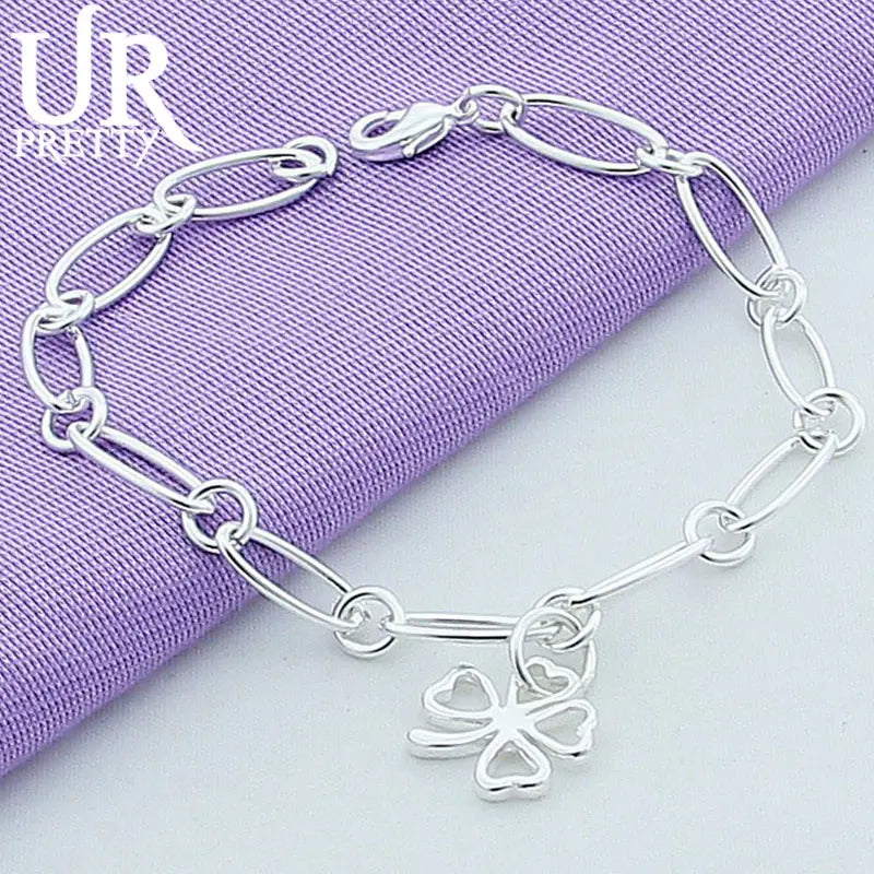 925 Silver Clover Chain Bracelet Wedding Jewelry