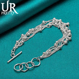 925 Sterling Silver Frosted Ball Ot Chain Bracelet For Man Women