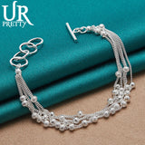 925 Sterling Silver Frosted Ball Ot Chain Bracelet For Man Women