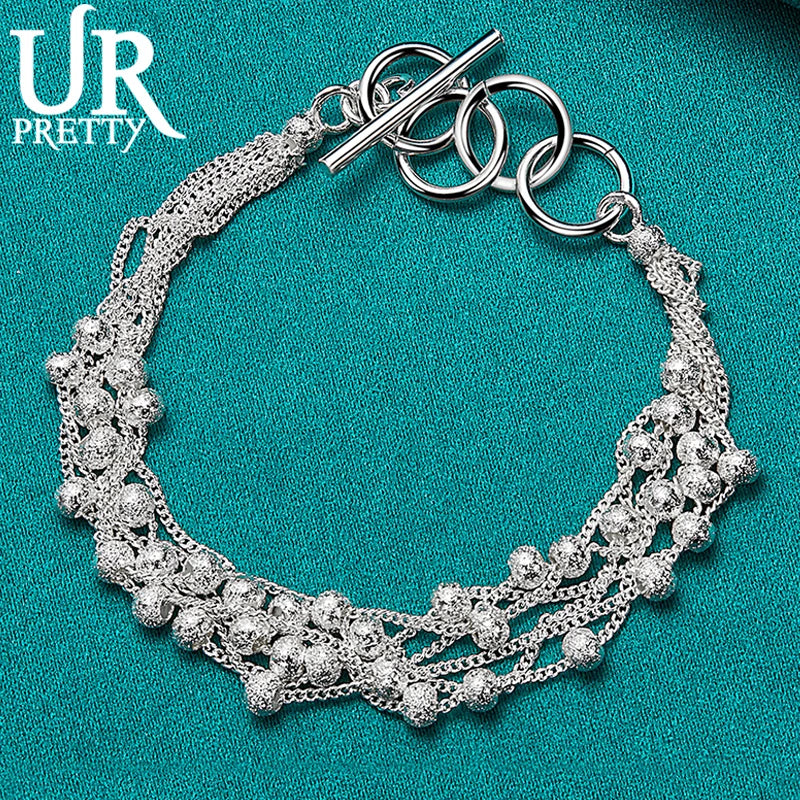 925 Sterling Silver Frosted Ball Ot Chain Bracelet For Man Women