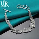 925 Sterling Silver Frosted Ball Ot Chain Bracelet For Man Women