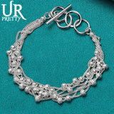 925 Sterling Silver Frosted Ball Ot Chain Bracelet For Man Women