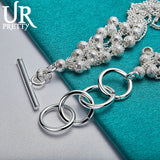 925 Sterling Silver Frosted Ball Ot Chain Bracelet For Man Women