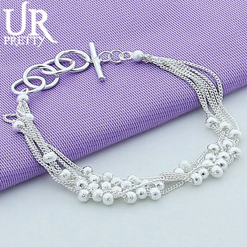 925 Silver Frosted Ball Chain Bracelet Wedding Party Jewelry Gift
