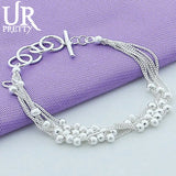 925 Silver Frosted Ball Chain Bracelet Wedding Party Jewelry Gift