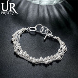 925 Silver Frosted Bead Chain Grapes Bracelet Women Wedding Jewelry