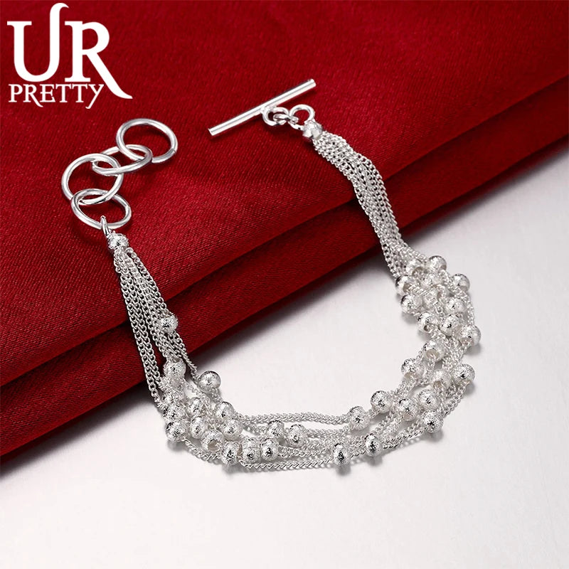 925 Silver Frosted Bead Chain Grapes Bracelet Women Wedding Jewelry
