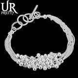 925 Silver Frosted Bead Chain Grapes Bracelet Women Wedding Jewelry