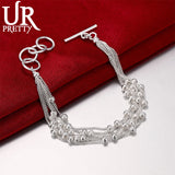 925 Silver Frosted Bead Chain Grapes Bracelet Women Wedding Jewelry