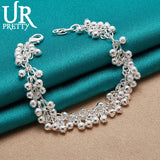 925 Silver Frosted Round Ball Chain Bracelet Wedding Party Charm Jewelry