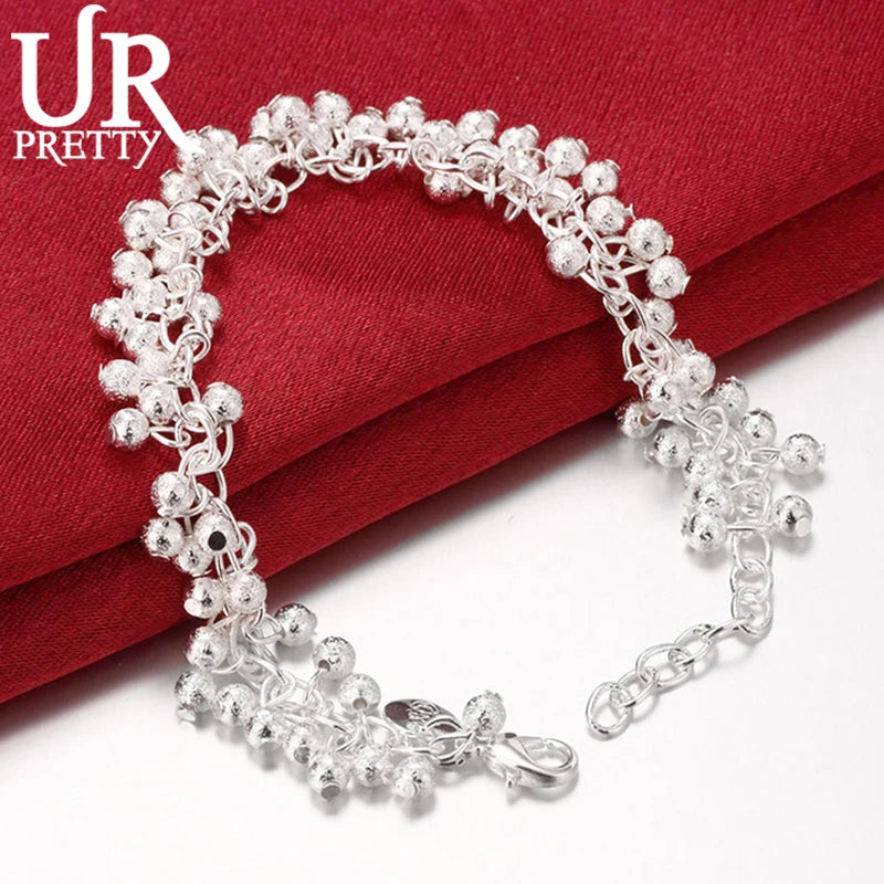 925 Silver Frosted Ball Chain Bracelet for Wedding Party