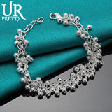 925 Silver Frosted Round Ball Chain Bracelet Wedding Party Charm Jewelry