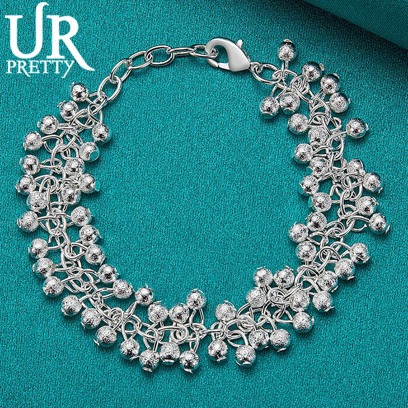 925 Silver Frosted Round Ball Chain Bracelet Wedding Party Charm Jewelry