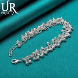 925 Silver Frosted Round Ball Chain Bracelet Wedding Party Charm Jewelry