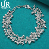 925 Silver Frosted Round Ball Chain Bracelet Wedding Party Charm Jewelry