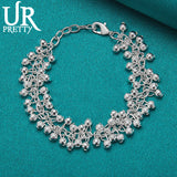 925 Silver Frosted Round Ball Chain Bracelet Wedding Party Charm Jewelry