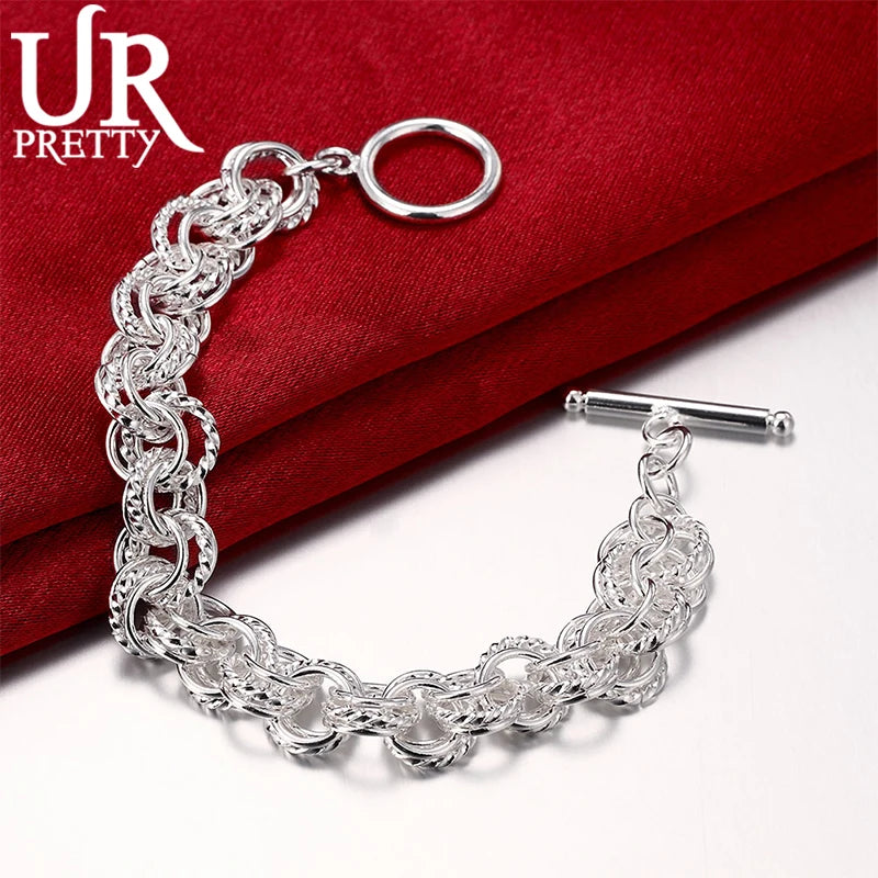 925 Silver Circle Chain Bracelet for Wedding Engagement Party