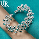 925 Sterling Silver Smooth Beads Bangle Bracelet