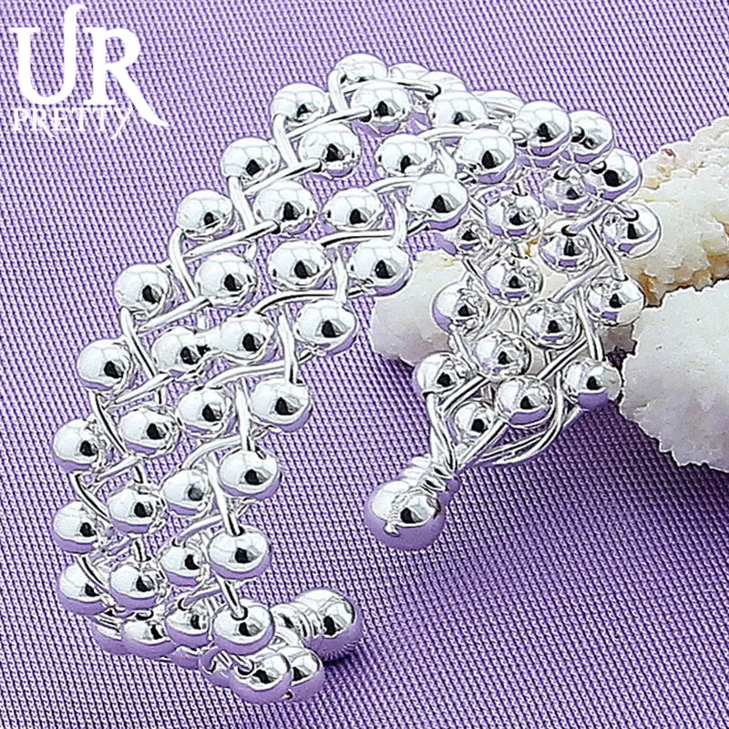 925 Sterling Silver Smooth Beads Bangle Bracelet