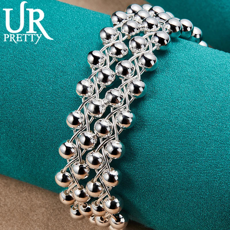 925 Silver Smooth Beads Bangle Bracelet for Women