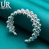 925 Silver Smooth Beads Bangle Bracelet for Women