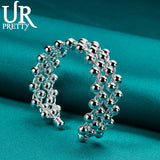 925 Sterling Silver Smooth Beads Bangle Bracelet