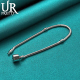 925 Silver Geometric Chain Bracelet Women Wedding Engagement Charm Jewelry Gift
