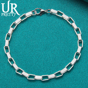 925 Silver Grid Chain Bracelet for Women Wedding Charm Jewelry