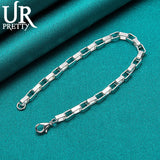 925 Silver Grid Chain Bracelet for Women Wedding Charm Jewelry