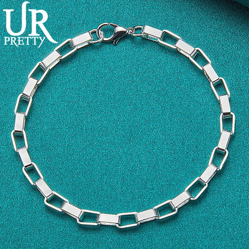 925 Silver Grid Chain Bracelet for Women Wedding Charm Jewelry